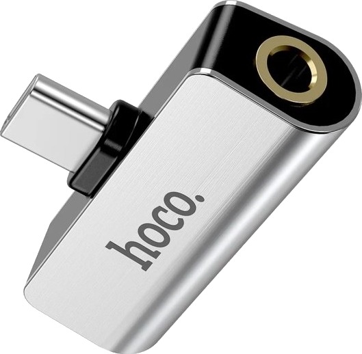 Hoco Lydadapter LS26 USB-C Til 3,5mm Jack + USB-C Sølv