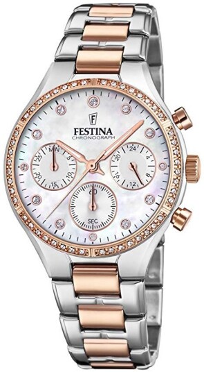 Festina Dameklokke F20403 1 Hvit/Rose gulltonet stål Ø36 mm