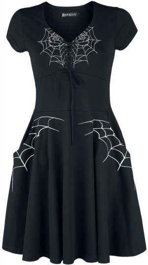Rockabella Goth Kort kjole Black Widow Kjole S til 4XL Damer svart-hvit Rockabella Goth Kort kjole Black Widow Kjole S til 4XL Damer svart-hvit