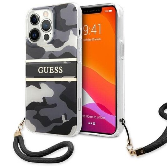 Guess Mobildeksel for iPhone 13 Pro / 13 6,1" Hardcase med Camo Rem Svart Guess Mobildeksel for iPhone 13 Pro / 13 6,1" Hardcase med Camo Rem Svart