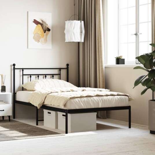 vidaXL Sengeramme i metall med hodegavl svart 107x203 cm 8720845883133 vidaXL Sengeramme i metall med hodegavl svart 107x203 cm 8720845883133