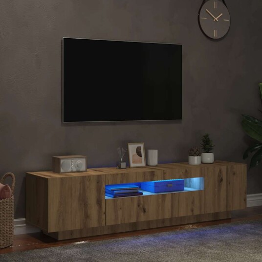 TV-benk med LED-lys artisan eik 160x35x40 cm konstruert tre 8721158437976 TV-benk med LED-lys artisan eik 160x35x40 cm konstruert tre 8721158437976