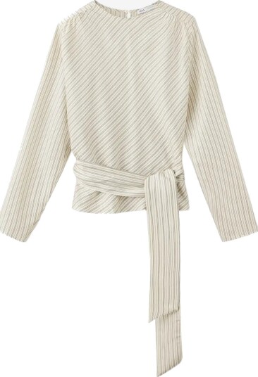 Mango Striped Blouse With Tie At The Waist LIGHT BEIGE S