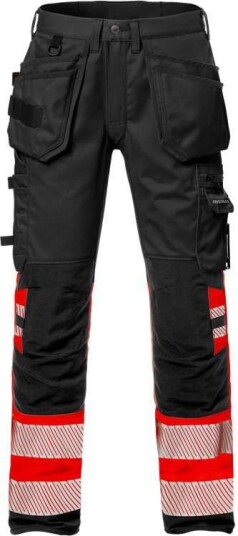 Fristads Høy synlighet stretch Håndverkerbukser cl 1 2706 PLU Hi Vis Rød / Svart C48