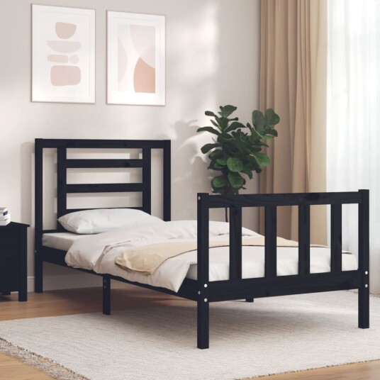 vidaXL Sengeramme med hodegavl svart 3FT single heltre