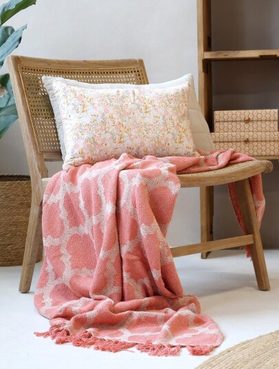 Chic Antique Bomullspledd raspberry overskuddsgarn 130x150