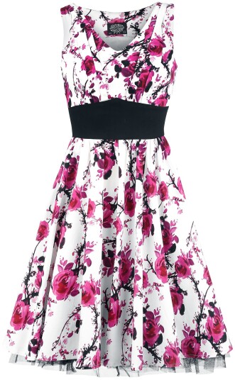 H&R London Rockabilly Middellang kjole Pink Floral Dress XS til XXL Damer hvit-rosa