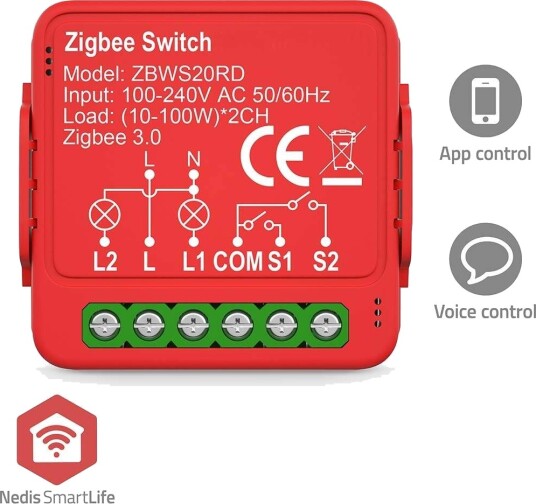 SmartLife strømbryter | Zigbee 3.0 | 2x100 W | Terminaltilkobling | App tilgjengelig for: Android™ / IOS SmartLife strømbryter | Zigbee 3.0 | 2x100 W | Terminaltilkobling | App tilgjengelig for: Android™ / IOS