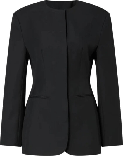 By Malina   Blazer Carol Collarless Wool silk Evening Blazer   Svart
