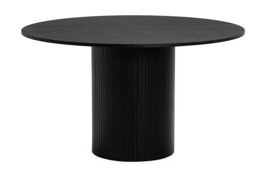 Bark Kopparbo Rundt Spisebord 130 cm med 6 Katy Spisestoler Svart tre / Hvit Bouclé / Metallben Svart