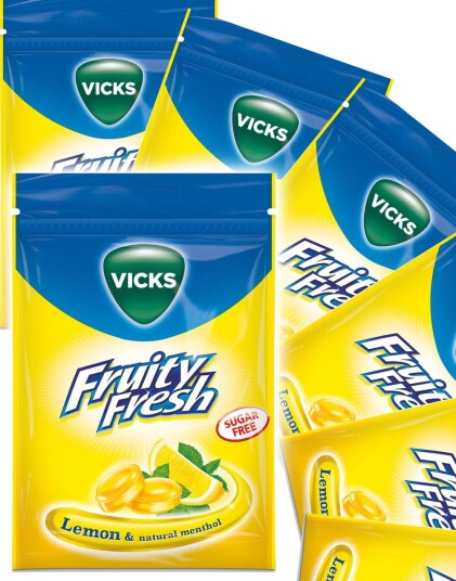 20 stk Vicks Fruity Fresh Sukkerfri Halspastiller med Sitron og Menthol Smak Hel Eske 1,44 kg