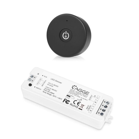Fjernkontroll for LED stripe AGGE Dimming One Key RF 2,4 GHz Svart fjernkontroll + Driver Fjernkontroll for LED stripe AGGE Dimming One Key RF 2,4 GHz Svart fjernkontroll + Driver