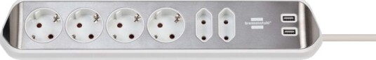 Brennenstuhl Estilo 6 veis hjørnestikkontakt USB sølv/hvit Brennenstuhl Estilo 6 veis hjørnestikkontakt USB sølv/hvit