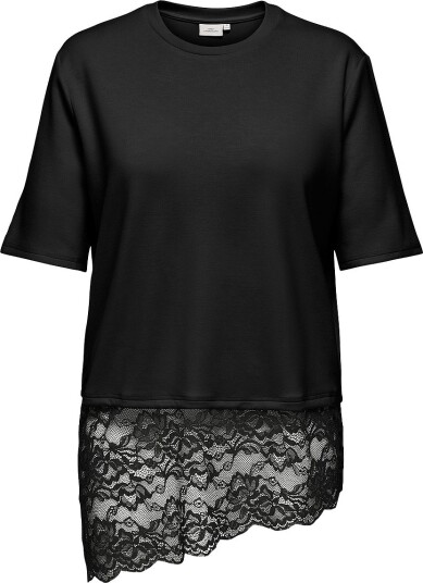 Only Carmakoma Topp Carlise S/S O Neck Assym Lace Top J Svart