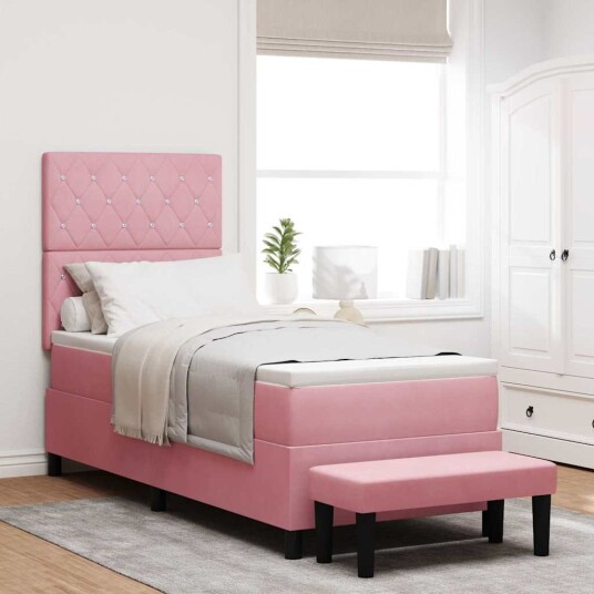 vidaXL Boksfjær Seng med hodegjerde Rosa 200 x 80 cm Fløyel