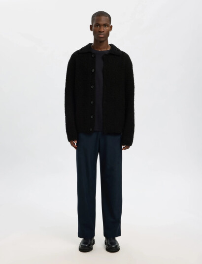 Selected Slhloyd Ls Knit Boucle Polo Cardigan - Black - XL Selected Slhloyd Ls Knit Boucle Polo Cardigan - Black - XL