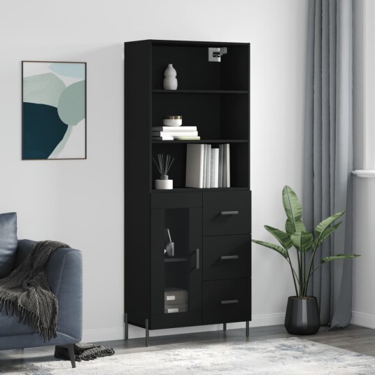 vidaXL Highboard svart 69,5x34x180 cm konstruert tre 8720845928858