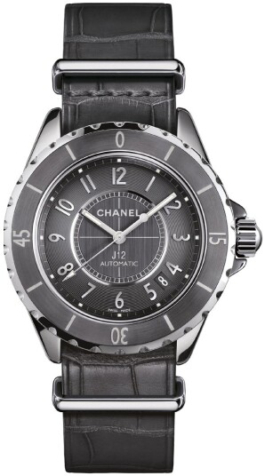 Chanel Dameklokke H4187 J12 Grå/Lær Ø38 mm