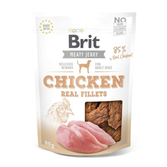Brit Care Kyllingfileter Jerky 80 g - Hundefôr med 85% Kjøttinnhold
