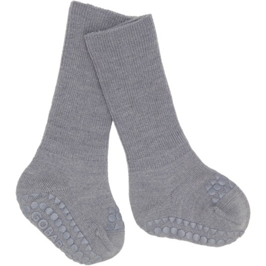 Gobabygo Grey Melange Non-Slip Strømper I Merino Ull 17-19