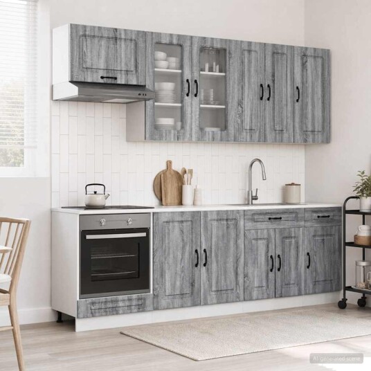 vidaXL Kjøkken enhet KALMAR 8 pcs Grå Sonoma Konstruert tre vidaXL Kjøkken enhet KALMAR 8 pcs Grå Sonoma Konstruert tre