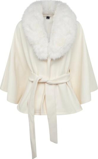 Gina Tricot Faux Fur Collar Cape Jacket   ANTIQUE WHITE   XS/S