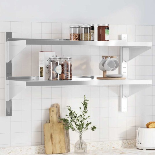 Vegghylle 2 etasjer 100x40x60 cm sølv rustfritt stål Vegghylle 2 etasjer 100x40x60 cm sølv rustfritt stål
