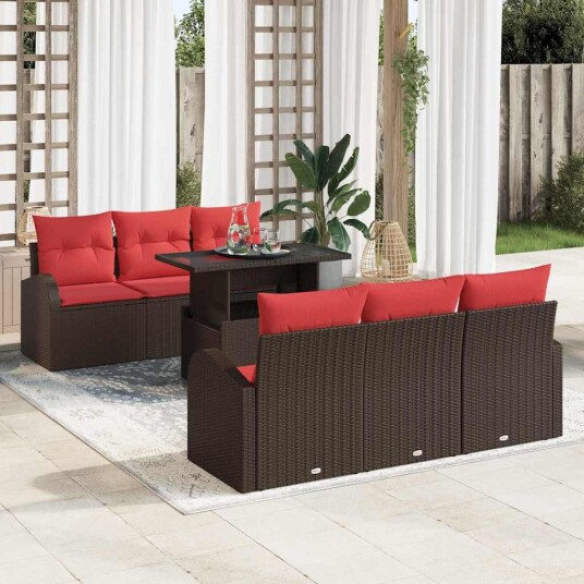 vidaXL Hagesofa Set 7 stk. Brun Poly Rattan
