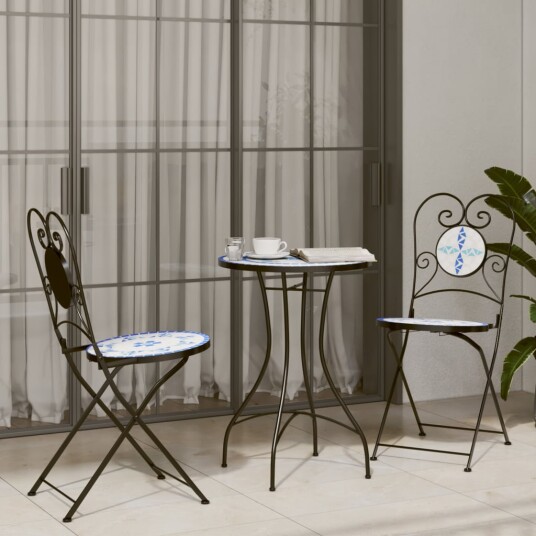 Bistrobord med mosaikk blå og hvit jern og keramikk 3216353