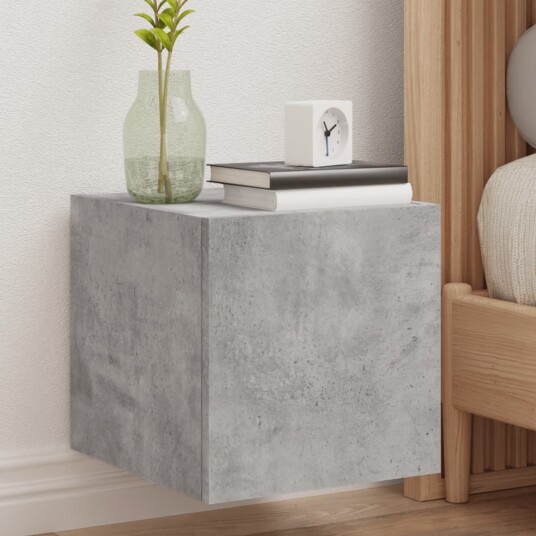Vegghengte TV-benker med LED-lys 2 stk betonggrå 30,5x35x30 cm 837225