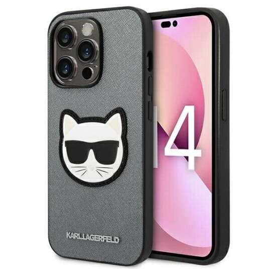 Karl Lagerfeld iPhone 14 Pro Hardt Deksel Saffiano Choupette Sølv 6.1"