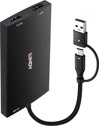 Lindy USB Type A and C to Dual HDMI 4K60 Converter