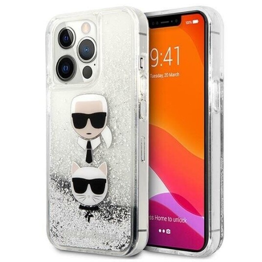 Karl Lagerfeld Mobildeksel til iPhone 13 Pro Max med Liquid Glitter Karl&Choupette Head - Sølv 6,7"