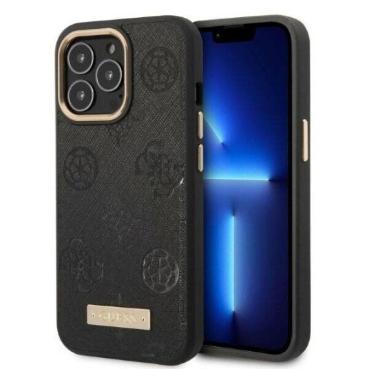 Guess Guhmp13lsaptk Iphone 13 Pro / 13 6.1" Juodas/Juodas Kietas Dėklas "Peony Logo Plate Magsafe"