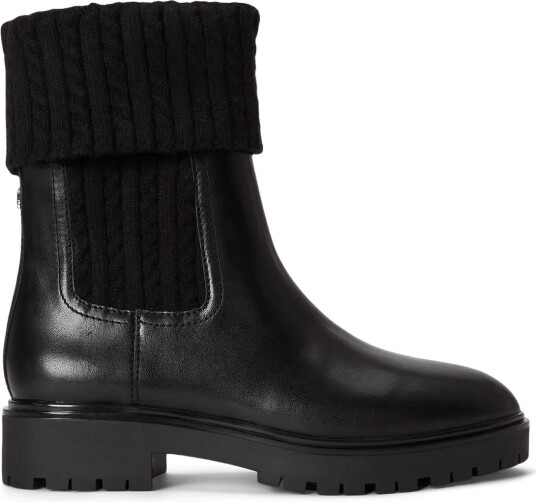Lauren Ralph Lauren Allyson Cable Knit & Calfskin Bootie Black 39