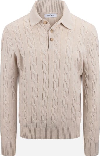 Gran Sasso Tennis collar cable knit sweater wool cashmere 56 beige herre
