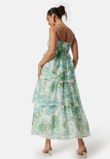 FOREVER NEW Shauna Scallop Trim Midi Dress Green/Floral 34