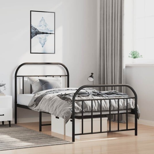 vidaXL Sengeramme i metall med hode- og fotgavl svart 100x190 cm