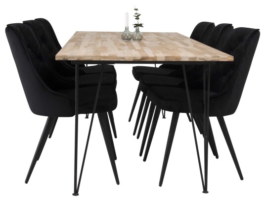 Venture Design Bali & Velvet spisegruppe Natur/svart 6 st stoler & bord 200 x 90 cm