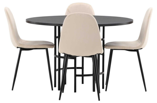 Venture Design Copenhagen & Polar spisegruppe Beige/svart 4 stoler & bord 115 cm