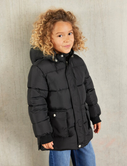 Minymo Quilted Long Jacket Black 98