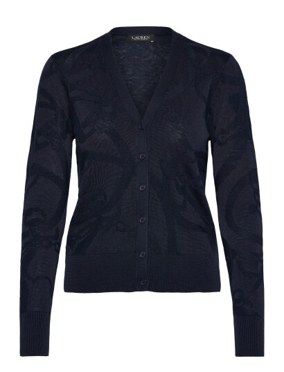 Lauren Ralph Lauren Belting-Motif V-Neck Cardigan - Black - XS Lauren Ralph Lauren Belting-Motif V-Neck Cardigan - Black - XS