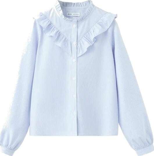 Mango Ruffled Cotton Shirt Blue 12