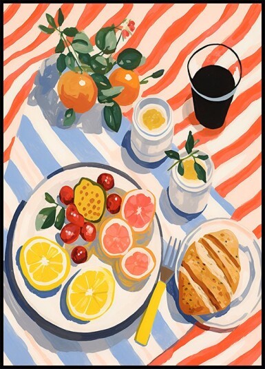 Sunny Breakfast citrus and croissant art Plakat Plakat / 30x40cm