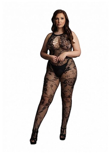 Le Desir Curvy Catsuit in Lace Look