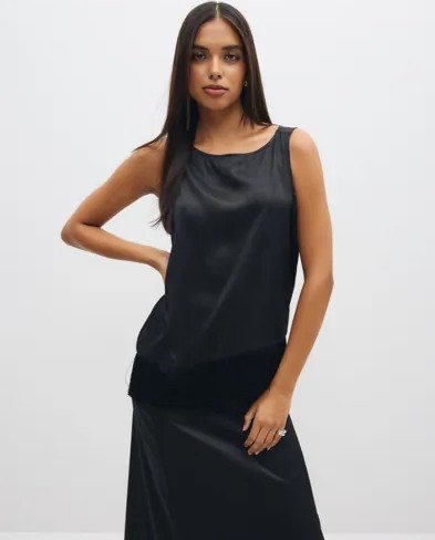 Pieces Svart Pcanne Sl Frill Top Wvn D2D