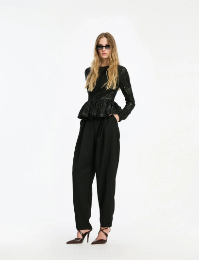 ROTATE Birger Christensen Sequins Ls Bubble Top Black 34