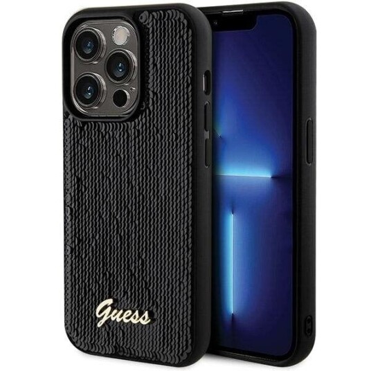 Originalt Frontpaneldeksel Guess Guhcp13xpsfdgsk For Iphone 13 Pro Max (Paljettskrift Metall / Svart)