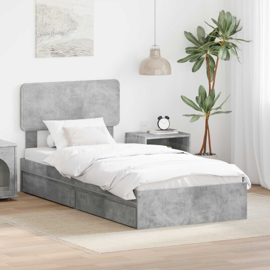 Seng med Oppbevaring Betonggrå 90 x 190 cm Konstruert tre