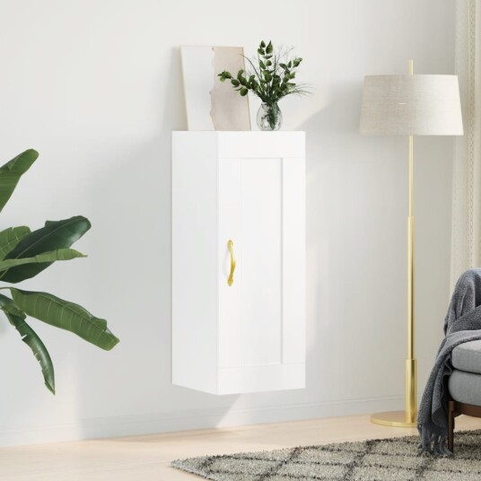 Veggmontert skap hvit 34,5x34x90 cm konstruert tre Veggmontert skap hvit 34,5x34x90 cm konstruert tre